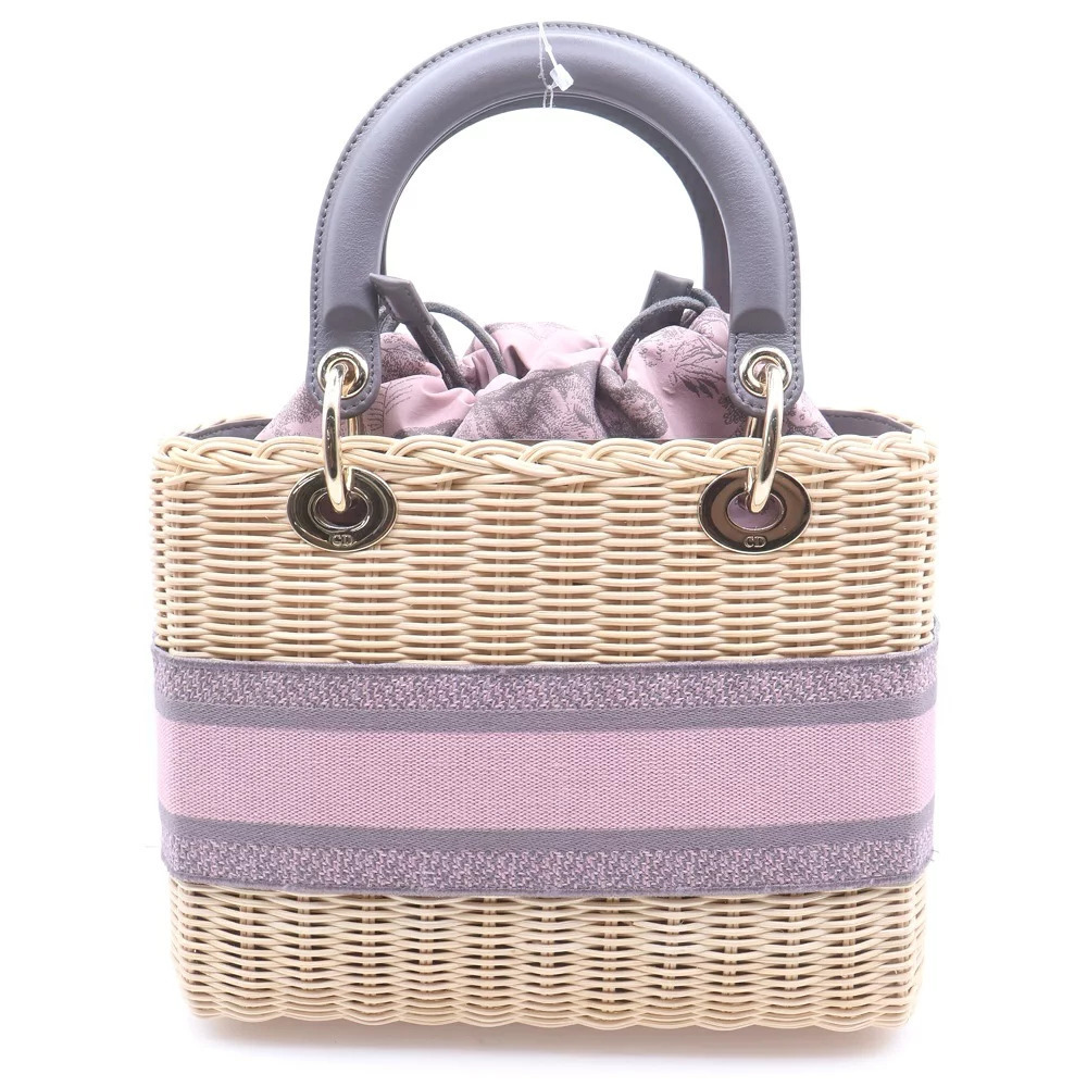 Dior Raffia Beige Pink Bag Christian Shoulder Handbag Wicker  Lady